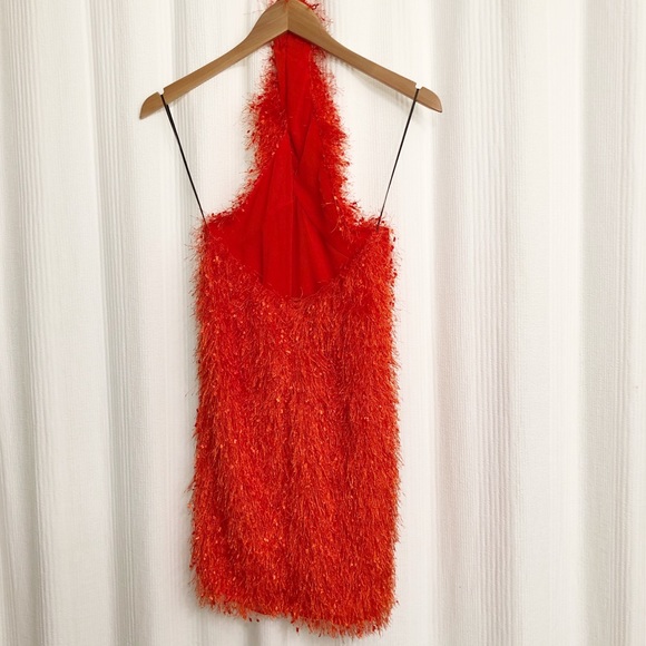 ✖️SOLD✖️ Zara orange fringe halter mini dress - Picture 8 of 8